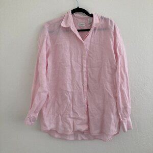 Liz Claiborne 100% Linen Pink Long Sleeve Button Front Top Beach Coastal Medium